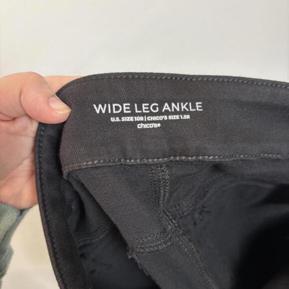 Chico's Black Wide Leg Stretch Pull on Black Denim Jeans Size: 10 - Picture 8 of 9